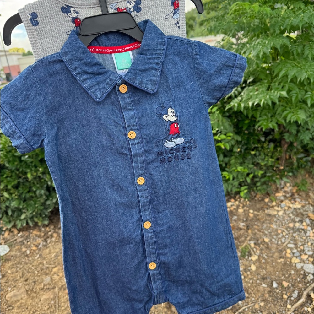 Disney Mickey Mouse Denim Blue Kids Button Down Shirt